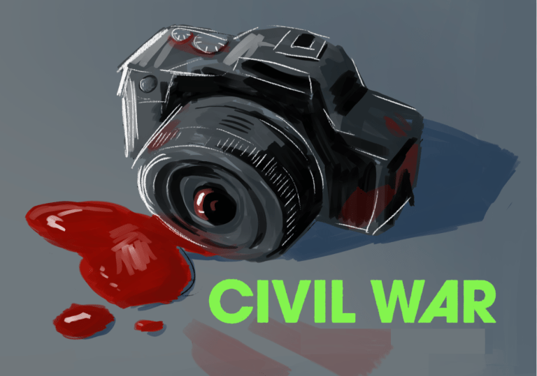 Camera with blood splatters, with the text "Civil War."